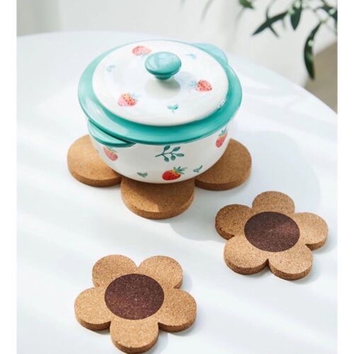 Creative Non-slip Flower Shape Cork Drink Coaster for Kitchen Dining Table Decoration